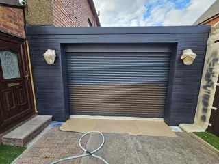 Anthracite UPVC garage door after spray restoration